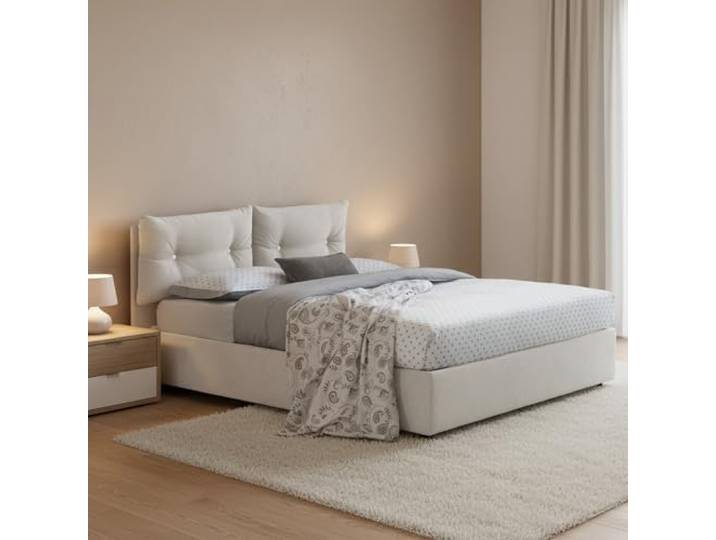 Talamo Italia - Angelica Queen-Size-Bett, Bettkasten mit Stoffbezug, 100 % Made in Italy, Öffnung vorne, inklusive Matratze 120 x 190 cm, Weiß