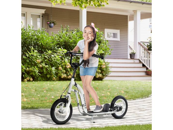 HOMCOM Trottinette Enfants Pneus Gonflables Blanc Alu