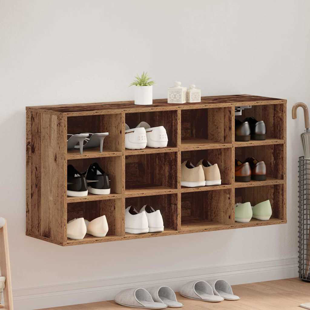 Metro Shoe Cabinet With Shelf 103 X 30 X 51 Cm Engineered Wood Old Wood 12