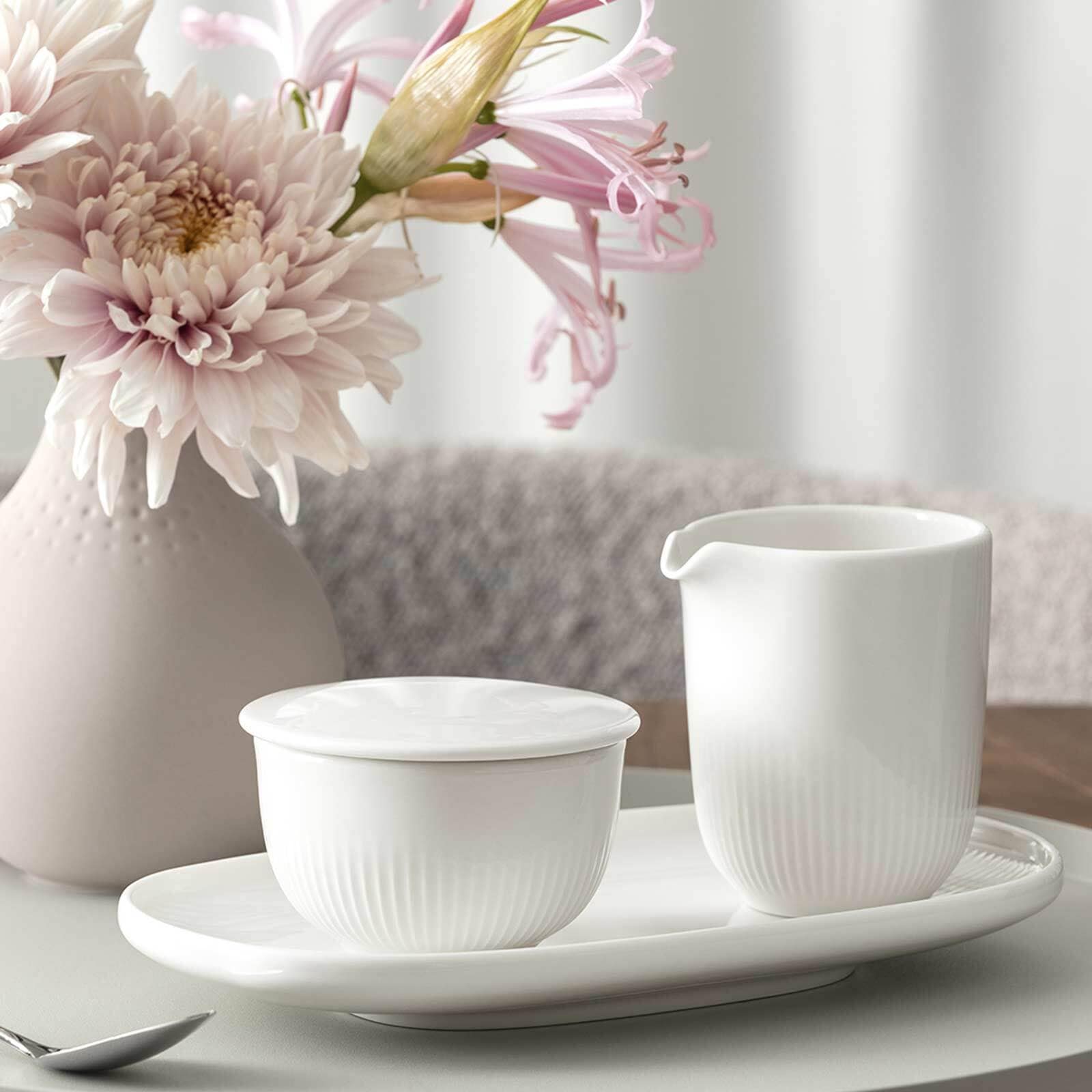 Milch- und Zuckerset VILLEROY & BOCH "Milch- und Zucker-Set Afina weiß", weiß, 2, Porzellan, Geschirr-Sets, Milch- und Zuckerset, Spülmaschinengeeignet, Mikrowellenfest