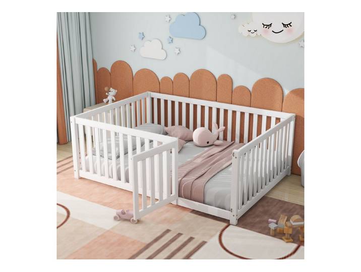 STILVORA Kinderbett 140x200 Babybett mit Matratze,Bettgestell mit Zaun und Tür, Mit Matratze