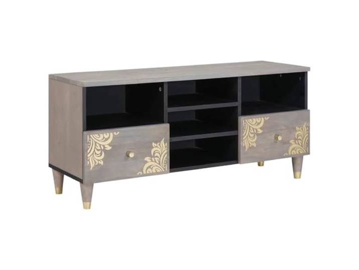 Heofavd TV-Schrank aus Massivholz Mango, TV-Lowboard Grau 100x33x46 cm