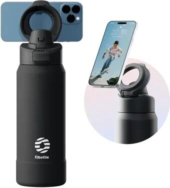 Universal Stock Magnetic Water Bottle With Phone Holder Insulated Stainless Steel Sports Bottle black