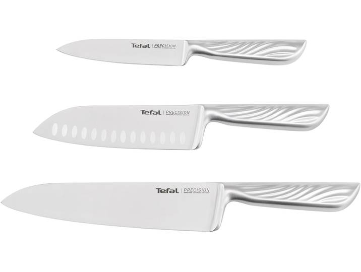 Messer-Set TEFAL Precision für perfekte Schnitte bei jeder Zutat , grau (edelstahl), Edelstahl, Kochmesser-Sets, Messer-Set, hohe Schnittpräzision, langlebig, ergonomischer Griff, Wellenmuster