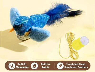 Inspired Living Realistic Chirping Bird Cat Toy With Catnip For Indoor Cats blue