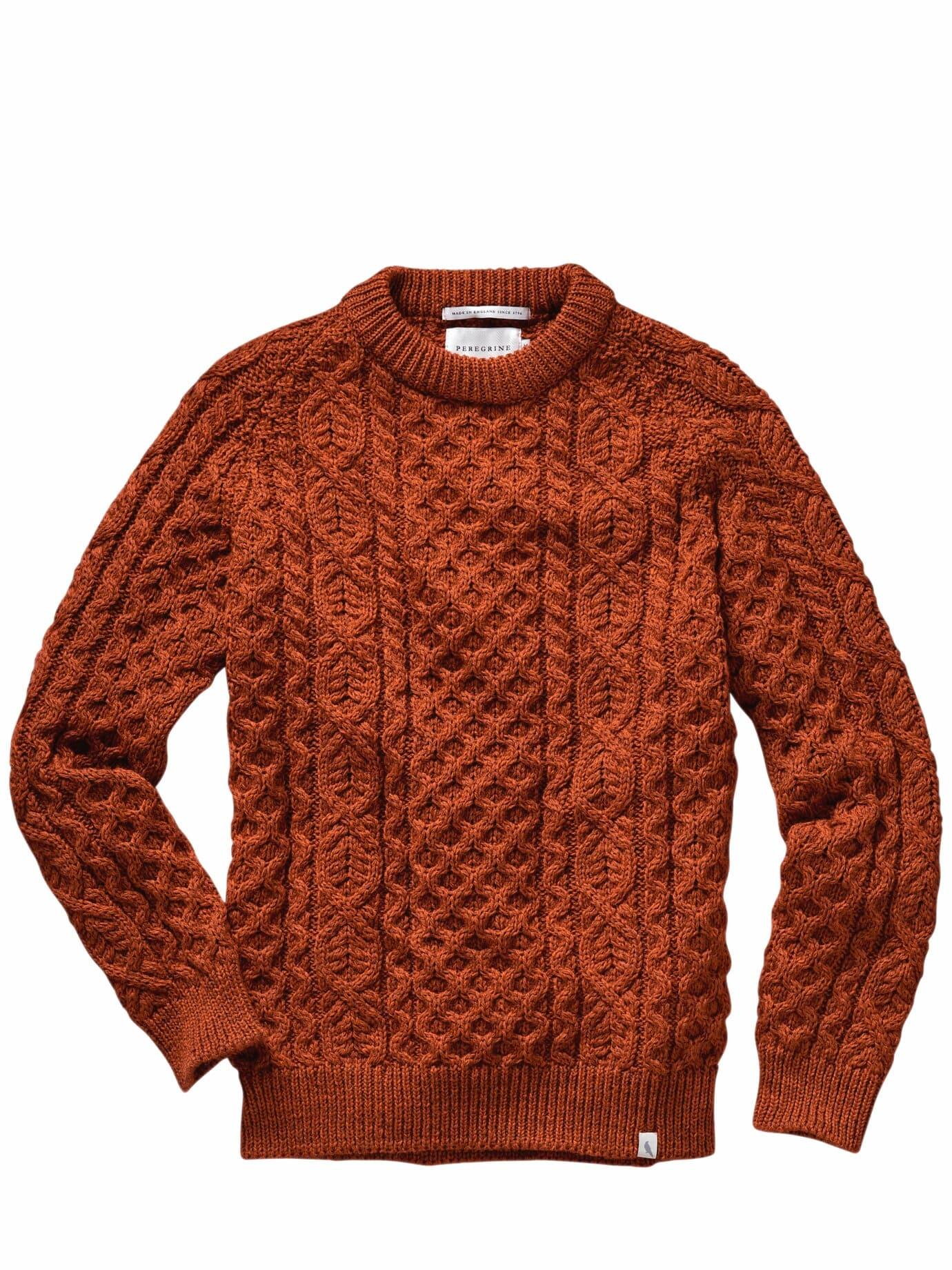 Peregrine Herren Pullover Hudson Aran Orange 100 % Wolle