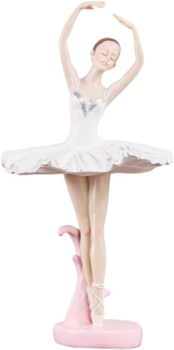 Wit Ballet Meisje Ornament - Ballet Danseres Decoratie voor op tafel - Hoogte: 21.5 cm