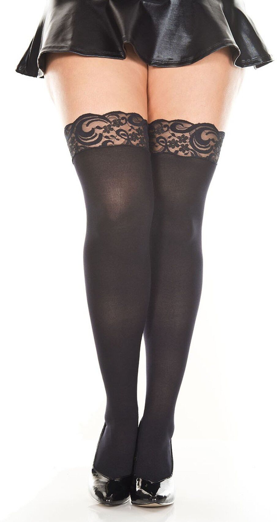 Music Legs Bas noirs opaques jarretières dentelle - MH4747XBLK