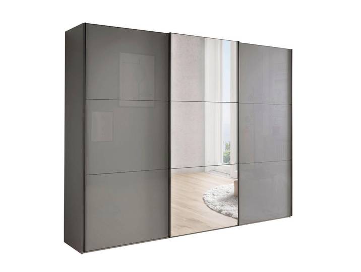 Chameo Schwebetürenschrank, Lavagrau, Glas, 9 Fächer, 300x236x67 cm, Schlafzimmer, Kleiderschränke, Kleiderschränke mit Spiegel