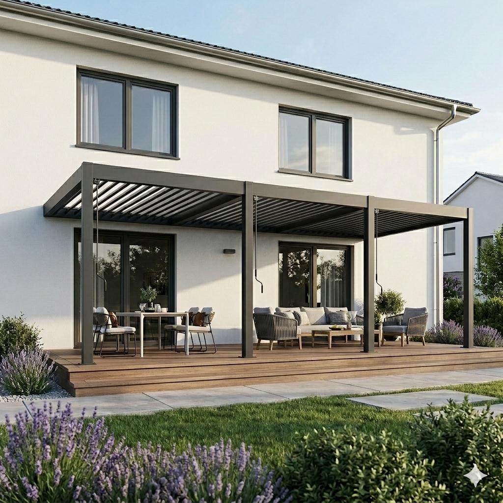 Weide Classic Wand-Pergola Aluminium 3x9m mit Lamellendach anthrazit