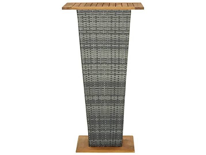 TUERYAFEK Stehtisch Outdoor Rattan 60x60x110 cm Grau Pulverbeschichtetes Stahlgestell, Tischplatte aus Akazienholz, Lattendesign, Leichte Konstruktion