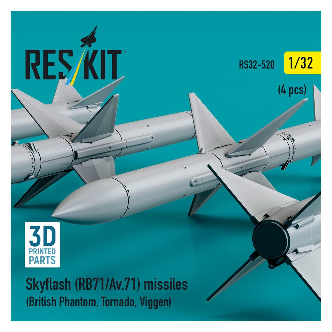 ResKit Skyflash (RB71/Av.71) missiles (4 pcs) (British Phantom, Tornado, Viggen) (3D Printed) (RS32-0520)