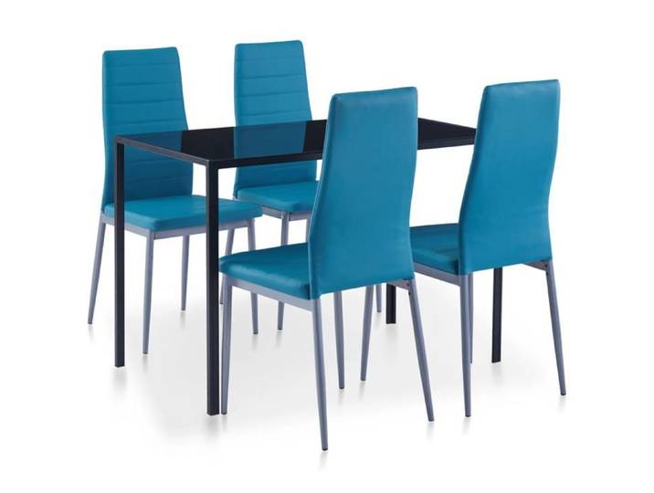 Prix bas - Lot de table et 4 chaises-Ensemble de salle à manger 4 personnes Bleu （505286154526)