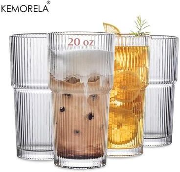 Uplifted Finds KEMORELA Ribbed Glass Tumbler High Performance 590ML Large Capacity Drinking Glasses For Iced Coffee & Cocktails 4 Pcs