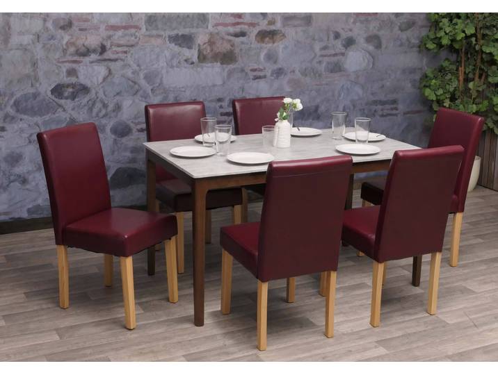 6er-Set Esszimmerstuhl Stuhl Küchenstuhl Littau Kunstleder, rot, helle Beine