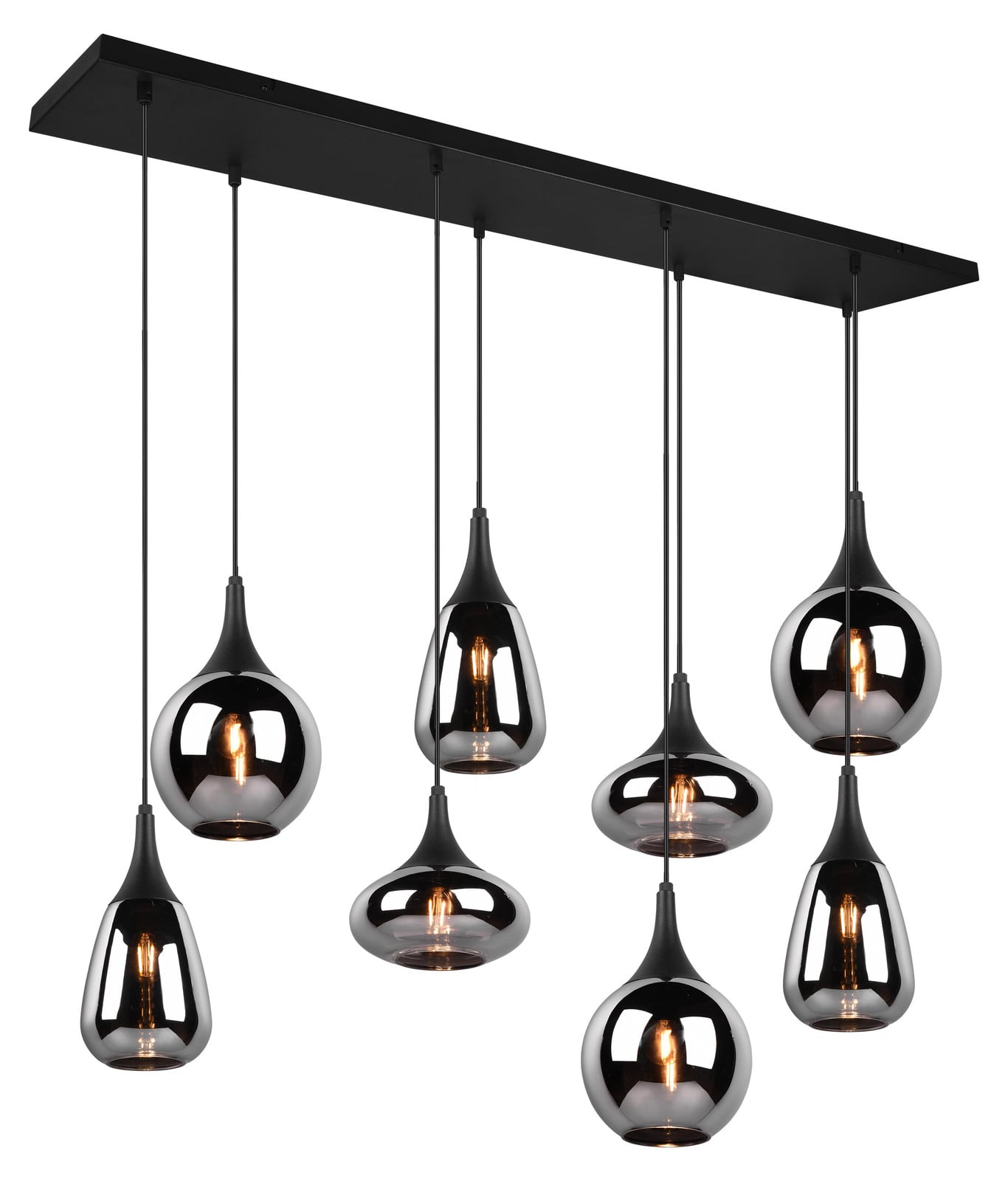 Trio Lumina 8-lichts hanglamp - Mat Zwart - Chroomglas
