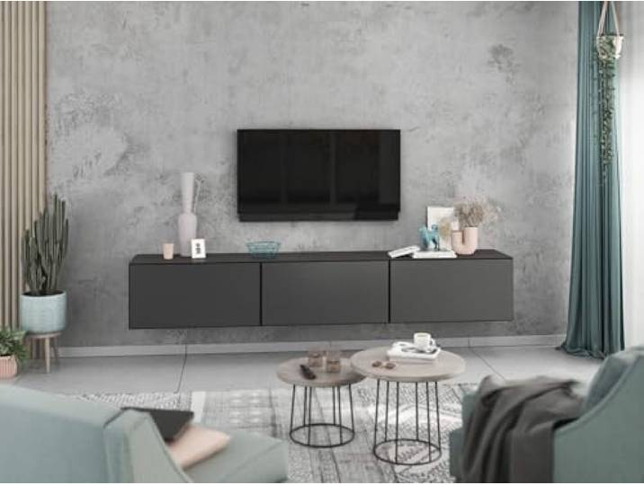 moebel-dich-auf Lowboard VARIANTO 4, Schrank Set, anthrazit matt/anthrazit matt griffloses TV-Board, 3 TLG., 228 cm hängend