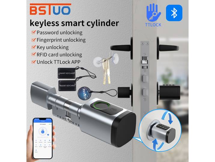 TTlock – serrure de porte numérique à empreintes digitales, cylindre intelligent, boulon à mortaise, longueur de cylindre réglable, mot de passe, clé APP, déverrouillage de carte IC