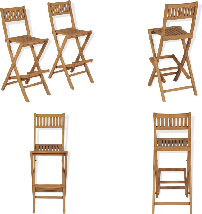 vidaXL Klappbare Garten Barhocker 2 Stk. Massivholz Teak - Barstuhl - Barstühle - Outdor-Barstuhl - Outdoor-Barstühle