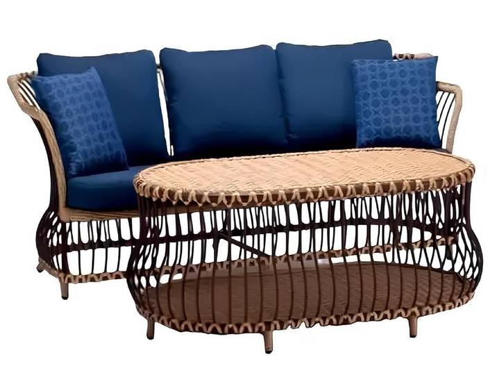 JVmoebel Gartenlounge-Set Hochwertiges Rattan-Sofa mit Couchtisch in modernem Design, (2-tlg., 2tlg Set(Sofa 3 Sitzer+Couchtisch), Made in Europa