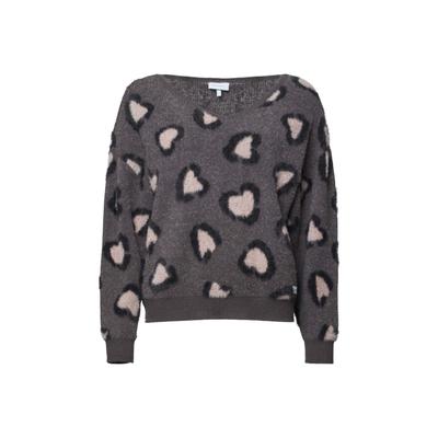 V-Ausschnitt-Pullover KLEINIGKEIT "Kleinigkeit Wollma Wild Love", Damen, Gr. L, grau (love leo asphalt grau), Pullover