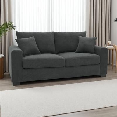 ZWYO HOSIMU 69-Inch Foil Fabric Two-Seater Sofa with Diamond-Quilted Backrest, High-Density Foam Cushions, with 2 Throw Pillows