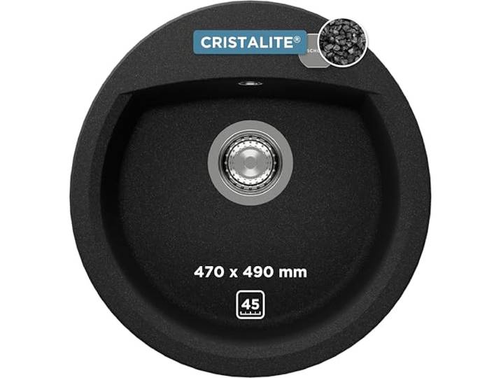 SCHOCK Küchenspüle Manhattan R-100 in Onyx I runde Granitspüle für 45 cm Unterschrank I kratzfestes pflegeleichtes Cristalite I tiefes Becken für mehr Komfort I Design Spüle mit Excenterbedienung