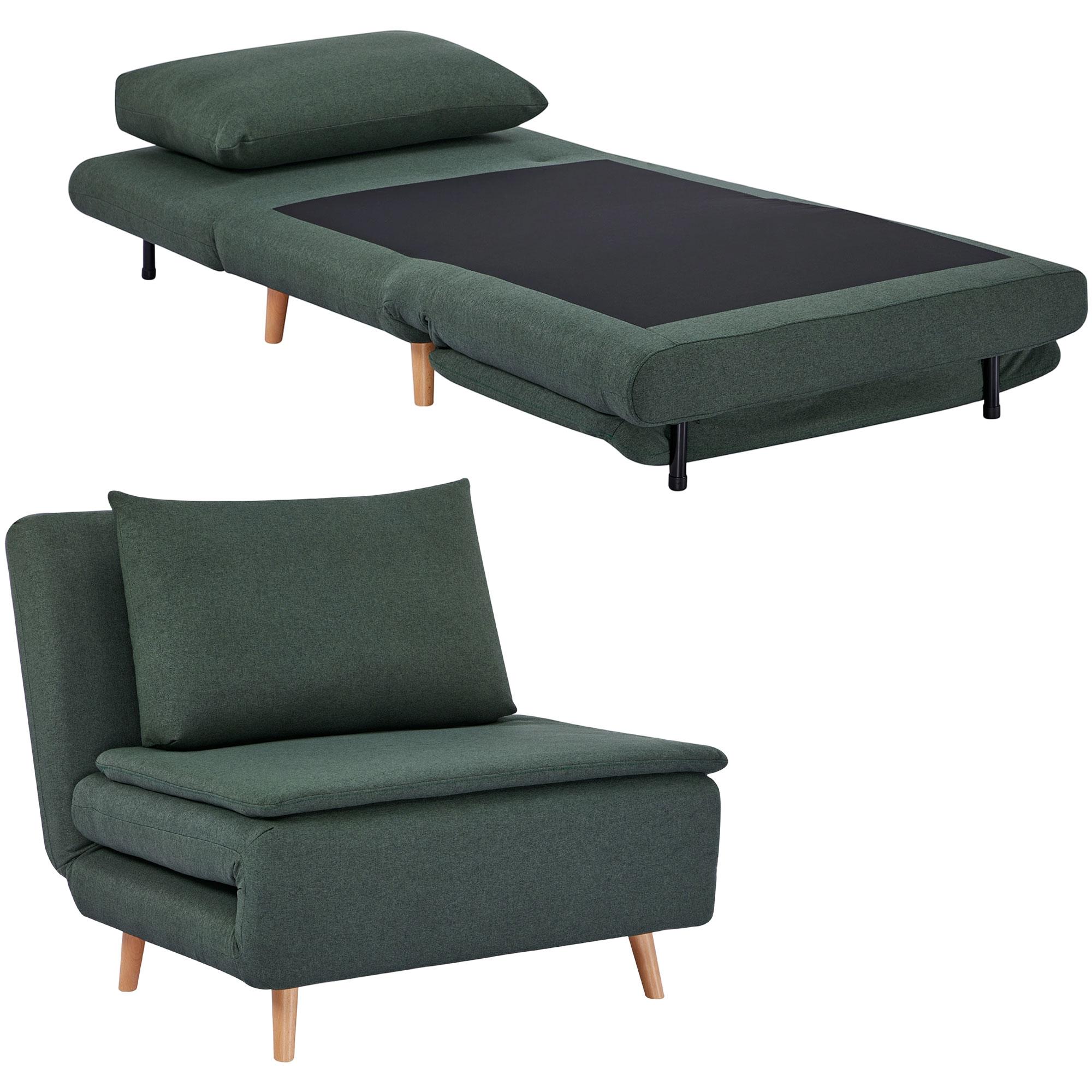 3-in-1 Schlafsessel mit Bett-Funktion, Liegesessel, verstellbare Rückenlehne, Buchenholzbeine, Kissen, Dunkelgrün