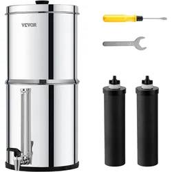 VEVOR Schwerkraft Wasserfiltersystem Edelstahl Arbeitsplattensystem 7+8,5L Wasserfiltrationssystem, reduziert Blei und bis zu 99 % Chlor, mit 2 Kohlefiltern und Wasserstandshahn, Camping Wohnmobil