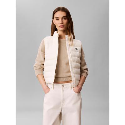 Steppweste CALVIN KLEIN JEANS, Damen, Gr. L, weiß (tofu), Web, Obermaterial: 100% Polypropylen, unifarben, taillenbedeckt, hoch geschlossener Ausschnitt, Westen Steppweste, Stehkragen, kurze Form, wattiert