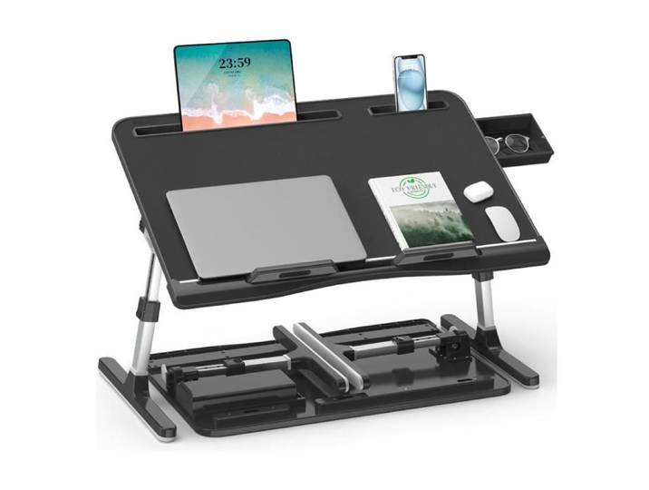 Table de lit pour Ordinateur Portable en Cuir Angle de Hauteur réglable Support Pliable pour Ordinateur Portable Planche-Noir