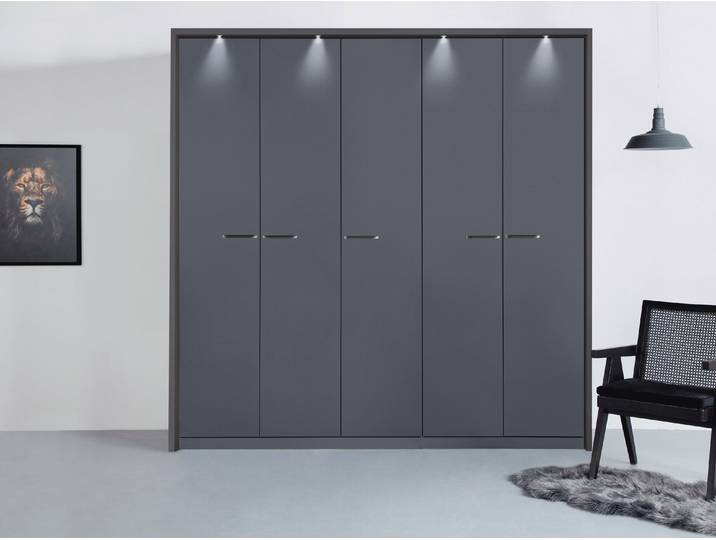 Drehtürenschrank, Holzwerkstoff, Graumetallic, 230×212×58 cm, Mit Beleuchtung, Modern, Rauch
