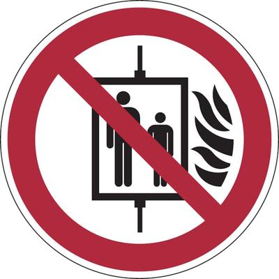 Verbotsschild, Aufzug im Brandfall nicht benutzen P020 - ASR A1.3 (DIN EN ISO 7010) - 100 mm Folie selbstklebend
