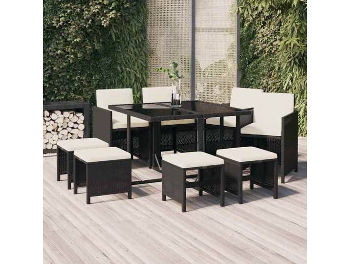 Ensemble à manger de jardin coussins 9pcs Résine tressée Noir 3095507