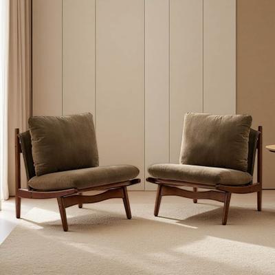 VIVIADORE Set of 2 Mid Century Accent Chairs with Solid Wood Frame, Upholstered Lounge Armchairs with Removable Cushions