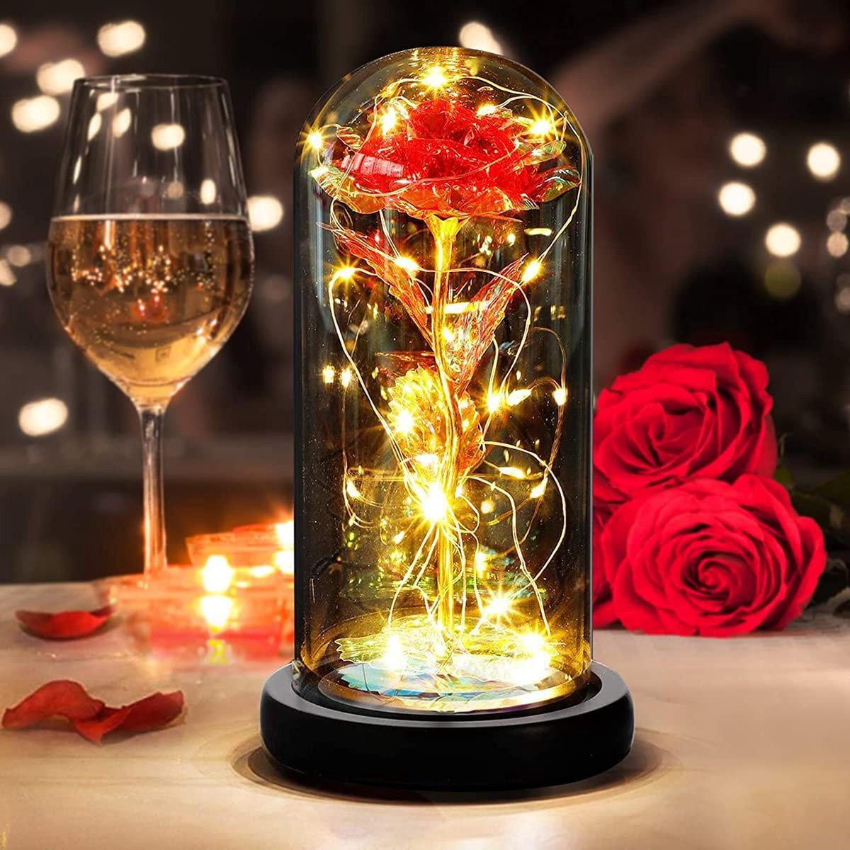 Dailygoody Eeuwige Roos met Glazen Koepel - Gouden Roos Decoratie