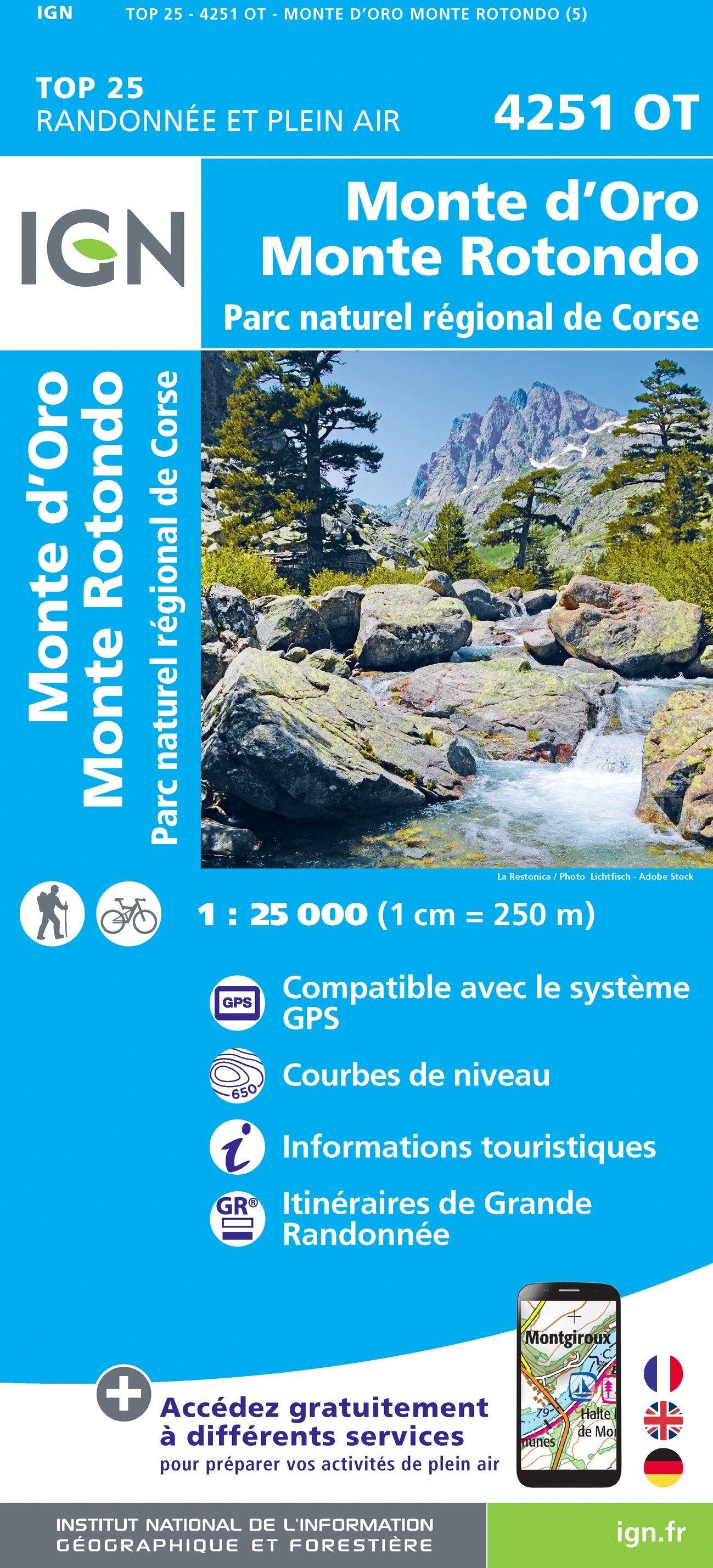 Carte de randonnée IGN TOP 25 n° 4251 OT - Monte d'Oro, Monte Rotondo (PNR de Corse)