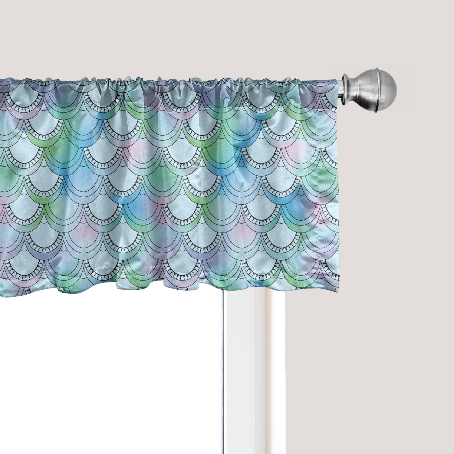 ABAKUHAUS Gordijnvalletje Vissen Schubben Patroon Lichtblauw, 137 x 45 cm