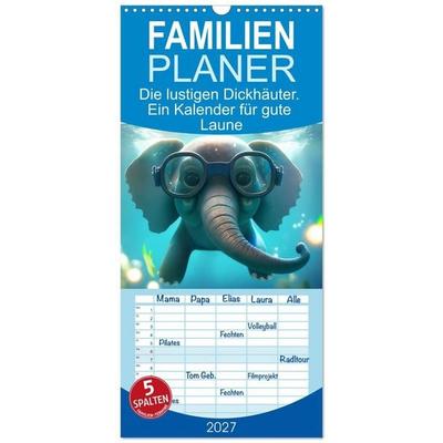 Familienplaner 2027 - Die lustigen Dickhäuter. Ein Kalender für gute Laune mit 5 Spalten (Wandkalender, 21 x 45 cm) CALVENDO