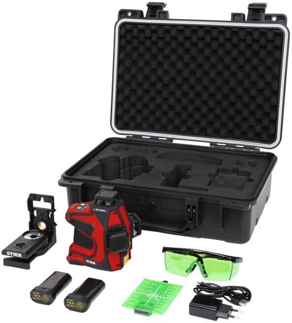 Laser à lignes croisées STIER SKL 3x360°, 520 nm, vert, filetage 1/4