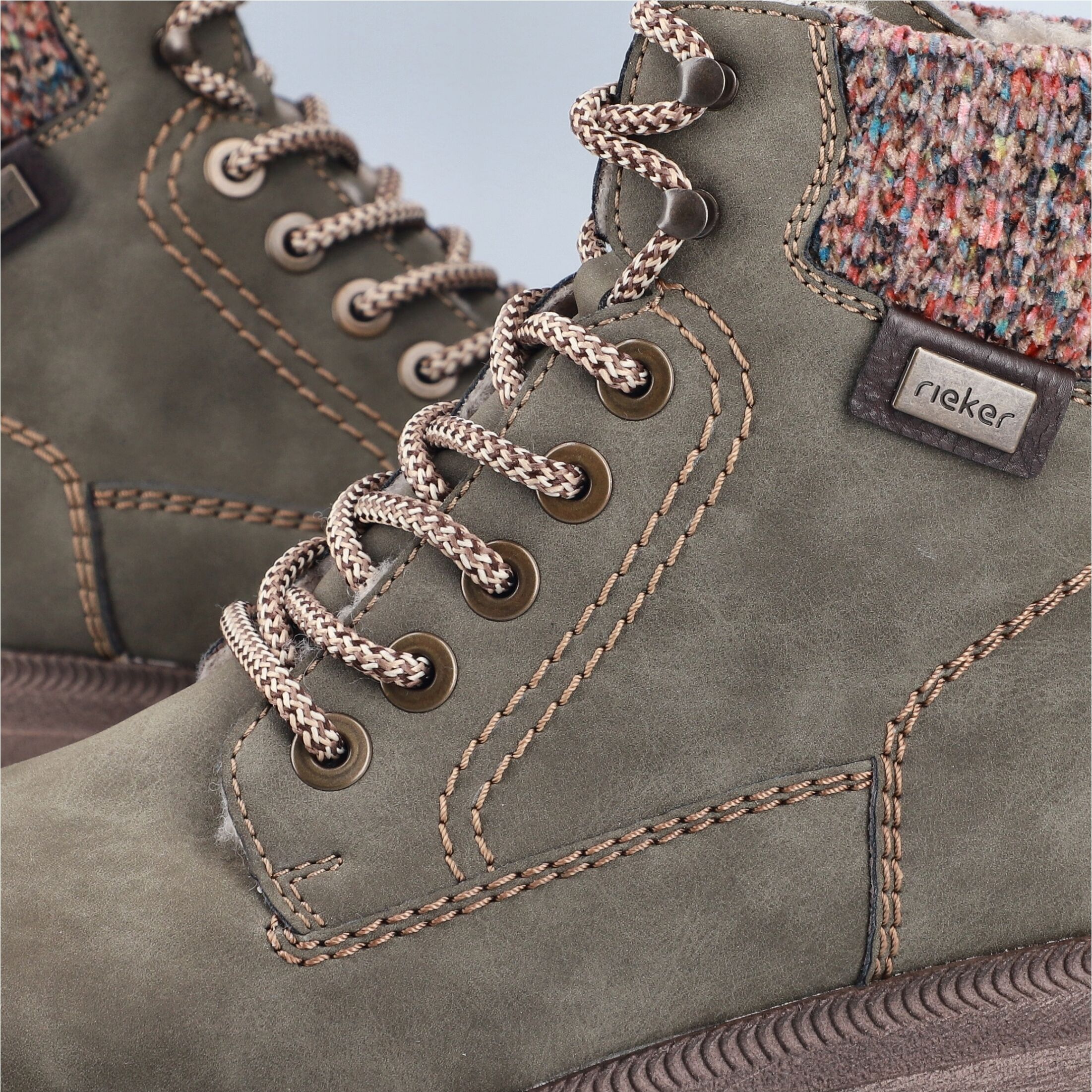 Winterboots RIEKER, Damen, Gr. 38, Warmfutter, grün (oliv), Lederimitat, Basic, Schuhe Winterboots, Schnürboots, Schnürstiefelette mit Strickrand