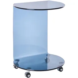 BEISTELLTISCH Sicherheitsglas Blau mit Rädern Minto