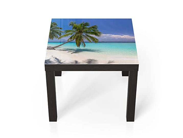 DEQORI Glastisch schwarz klein 55x55 cm Motiv Paradiesischer Strand ausgefallener Beistelltisch aus Glas Hochglanz Couchtisch fürs Wohnzimmer moderner Couch Tisch mit Design