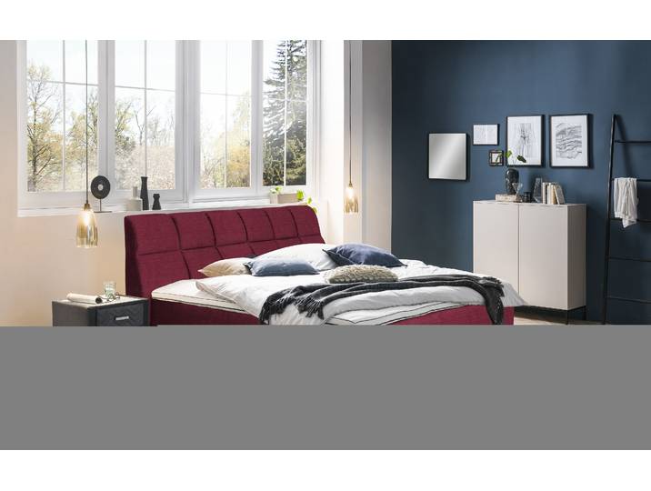Boxspringbett, Polyester, Rot, 160×200 cm, 7-Zonen-Taschen-Federkern, Landhaus, Places of Style