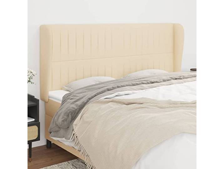 KTHLBRH Kopfteil aus cremefarbenem Stoff, klassisches Design, elegantes Design, robustes und atmungsaktives Material, Beine aus massivem Lärchenholz, robust und stabil,