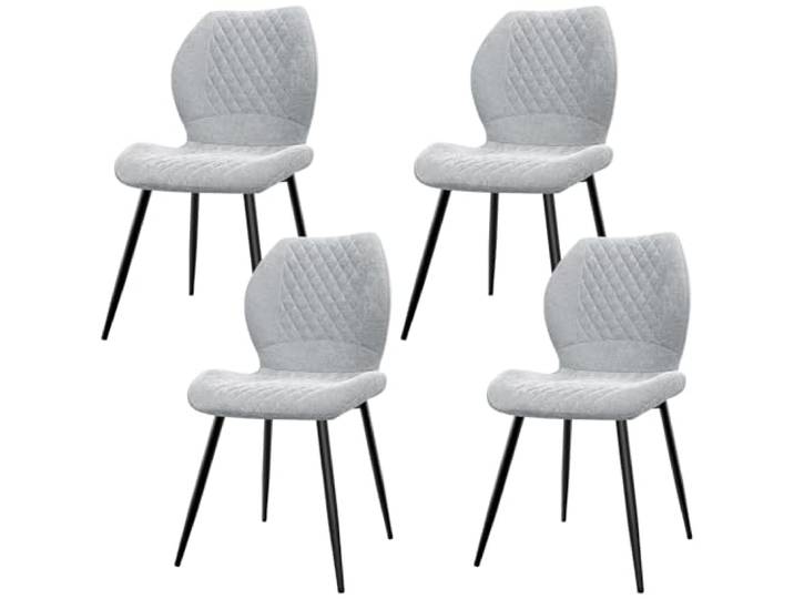 LEWE Leinen Esszimmerstühle 4er Set, Modernes Karomuster mit Metallbein, gepolstert, Armloser Küchenstuhl für Restaurant/Wohnzimmer/Schlafzimmer, [Grau]