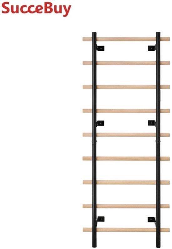 Schwedische Ladderwand mit Aufhängevorrichtung - Tragfähigkeit: 330 Pfund - 9 Höhenstufen - Massives Buchenholz - Für Gymnastik und Core-Training