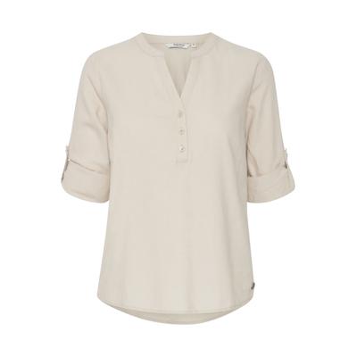 Langarmbluse OXMO "Langarmbluse OXAnja", Damen, Gr. 40, beige (cement), Obermaterial: 55% Leinen LI. 45% Viskose CV., Blusen