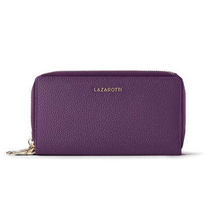 Geldbörse LAZAROTTI "Bologna Leather XL Double Zip-Around Geldbörse RFID Leder 20 cm", Damen, lila, Leder, Kleinlederwaren