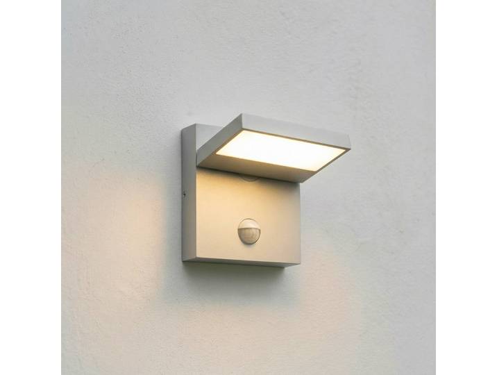Lucande LED-Außenwandleuchte Silvan, steingrau, Sensor, IP54 Silvan, alu / grau / zink, Aluminium, Modern